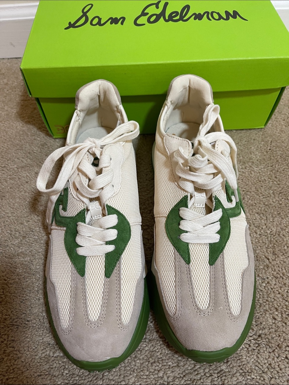 Sam Edelman Cream and Green Low-Top Sneakers woman’s Langley size 9 - Picture 3 of 16